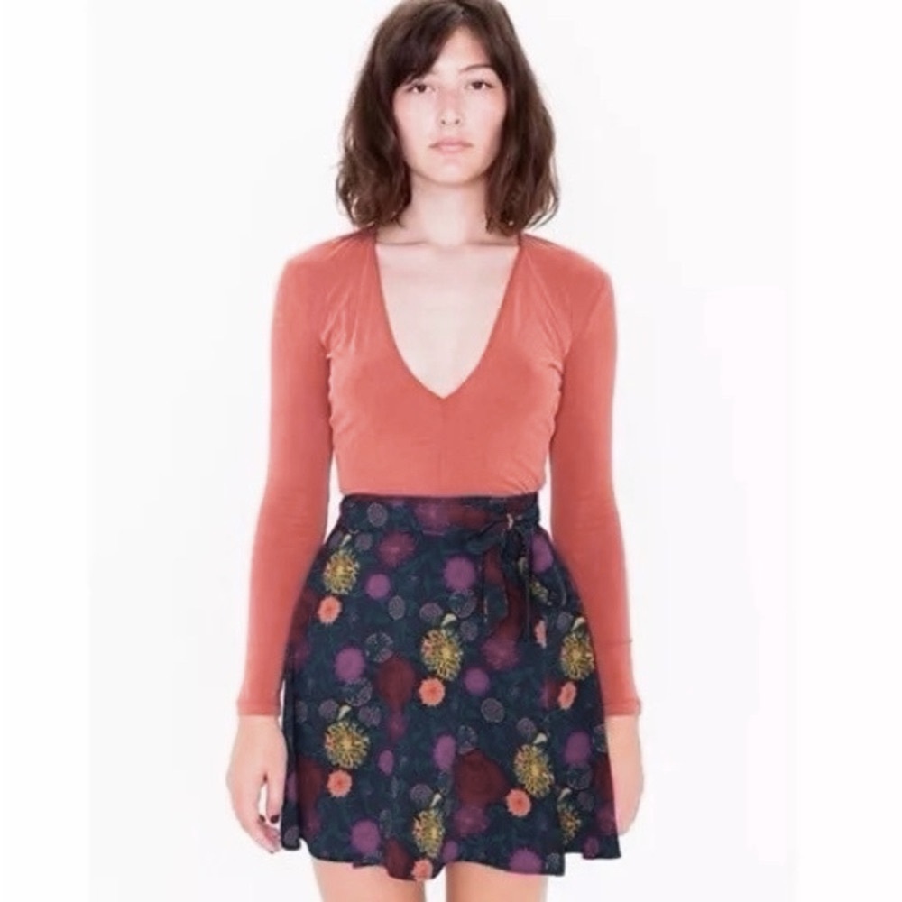 American Apparel Turquoise Floral Wrap Skirt Size XS/S